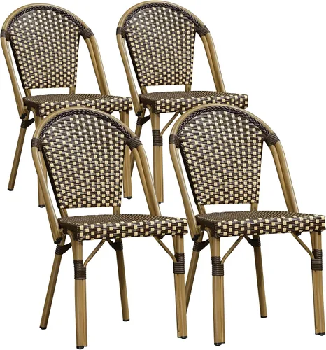 Miniatura 10 de PURPLE LEAF Juego de 2 sillas francesas de mimbre de aluminio, mimbre tejido a mano, sillas de comedor al aire libre para patio, cocina, jardín