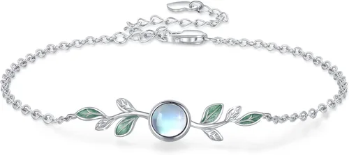 ConBo Moonstone Leaf Bracelet S925 Sterling Silver Leaf Moonstone Jewelry Gift for Mother Mom Wife Moonstone Bracelet for Women Girls Birthday