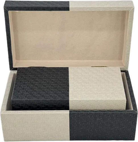 Miniatura 4 de Galt International Cajas de almacenamiento decorativas de cuero vegano, caja grande y pequeña con tapa con bisagras, diseño de cuero a cuadros negro