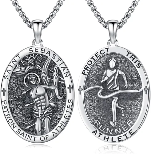 Miniatura 685 de Collar con colgante de plata de ley 925 con medalla de San Patrón, joyería religiosa para hombres y mujeres, con cadena de acero inoxidable 316L