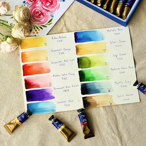 Miniatura 2 de Juego de pintura de acuarela de 12 colores, tubos de 0.5 fl oz, acuarelas de alto pigmento, mezcla suave y transparencia, apto para viajes,