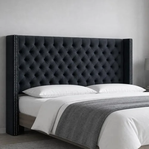 Miniatura 8 de Madison Park Cabecera tapizada Queen Wingback, con acolchado de esponja de alta densidad, cabecera de altura ajustable, fácil montaje, terciopelo
