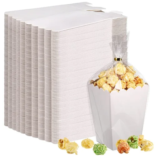 Zopeal Juego de 200 mini cajas de palomitas de maíz y bolsa transparente, bolsas de palomitas de maíz a granel, recipientes de papel abiertos para