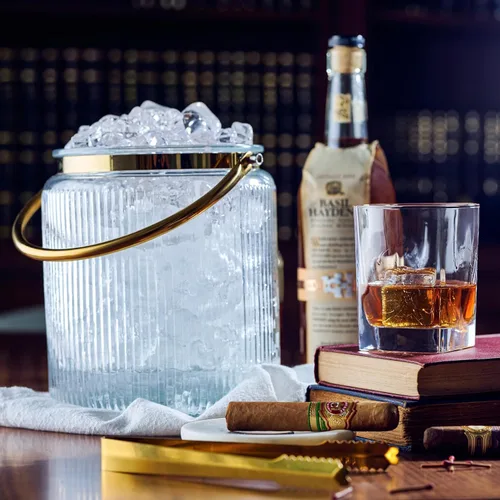 Miniatura 7 de Le'raze Cubo de Hielo de Vidrio con Tapa Hermética, Pinzas, Pala y Asa - Recipiente para Bebidas Acanalado de 3L, Accesorios para Cóctel y Bar