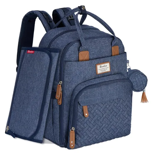 RUVALINO Pañalera tipo mochila, mochila multifuncional para viajes, bolsas para cambiar al bebé de maternidad, gran capacidad, impermeable, azul