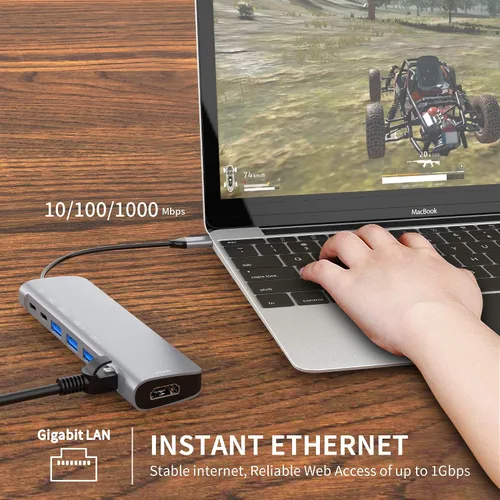 Miniatura 5 de Estación de acoplamiento para portátil con concentrador USB C 9 en 1, adaptador multipuerto con HDMI 4K@30Hz, 3X USB 3.0, Gigabit Ethernet, puerto