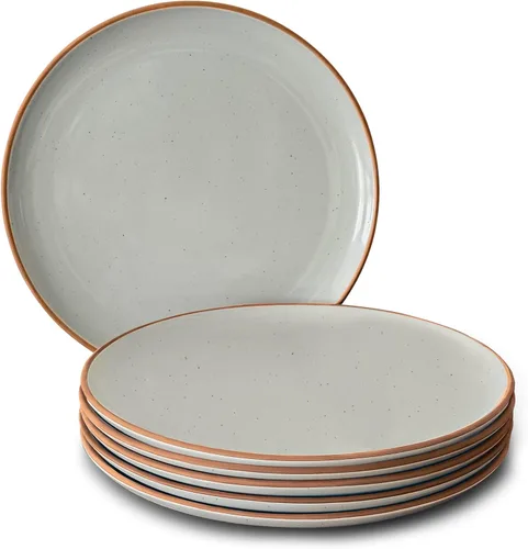 Mora - Juego de 6 platos de cerámica de 10 pulgadas, aptos para microondas, horno y lavavajillas, resistentes a los arañazos, vajilla rústica Earl