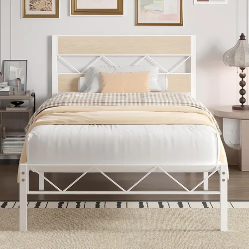 Miniatura 15 de VECELO Base de cama tamaño individual con cabecero, plataforma resistente con soporte de listones de metal, no necesita somier, fácil montaje, negro