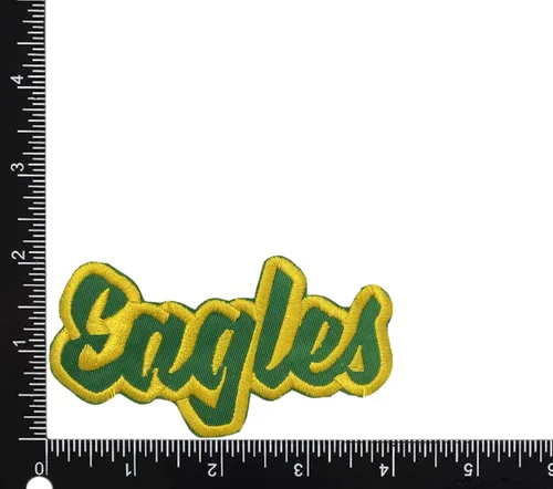 Miniatura 37 de (2 x 4 pulgadas) Eagles, espíritu de equipo, bordado, parche para planchar (sarga blanca/contorno verde)