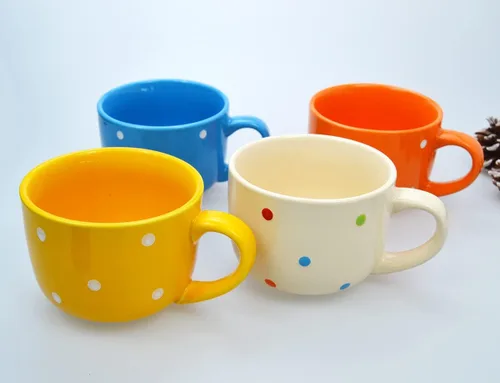 Miniatura 4 de CHOOLD Taza de café de cerámica con lunares, taza de té, tazas gigantes, cuenco de sopa con asa, 15 onzas Azul