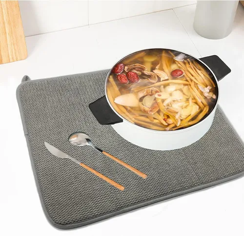 Miniatura 7 de Paquete de 2 alfombrillas de microfibra para secar platos, escurridor de platos absorbente para encimera de cocina, almohadillas de secado de platos