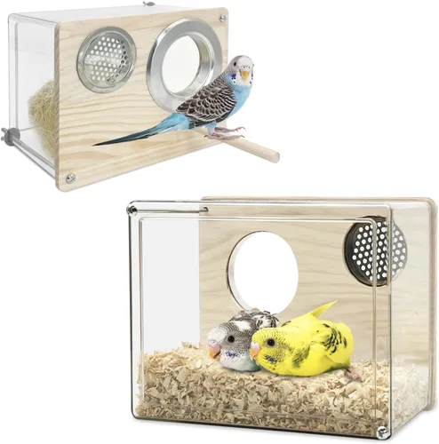 Miniatura 8 de PINVNBY Caja nido de periquitos para pájaros para jaula de madera, caja de cría de aves para tortolitos, cacatúas, periquitos, pinzones, pájaros