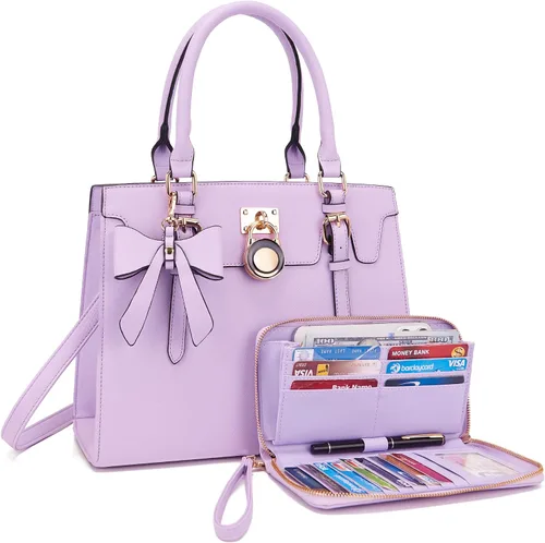 Miniatura 14 de Qiyuer - Bolsos y carteras para mujer, juego de damas con asa superior, bolso de hombro, bolso de trabajo con cartera de embrague a juego, 2 piezas