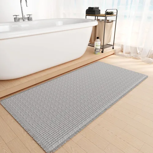 Miniatura 9 de SUMLANS Tapete de baño de punto gofre, superabsorbente, con parte trasera de goma antideslizante, ultra suave, lavable a máquina, con borlas