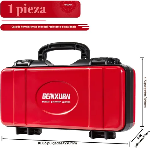 Miniatura 2 de Geinxurn Caja de herramientas roja de 11 pulgadas, estuche de herramientas portátil de acero resistente con pestillo de seguridad y asa para Rojo