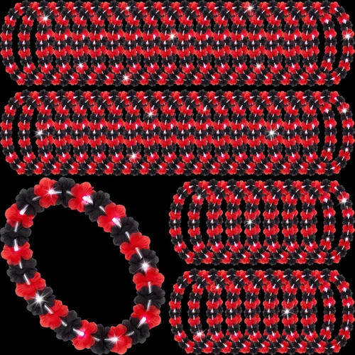 Miniatura 8 de Sherr 48 piezas Collares de leis hawaianas LED con luces LED, collares de flores de Luau para mascarada, playa, boda tropical, suministros