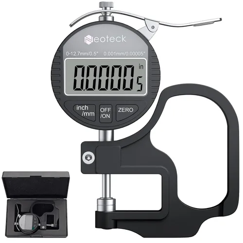 Neoteck Medidor de Grosor Digital 0.5 pulgadas/12.7mm, 0.00005 pulgadas/0.001mm Pantalla LCD con Conversión Pulgadas/MM Herramienta de Medición de