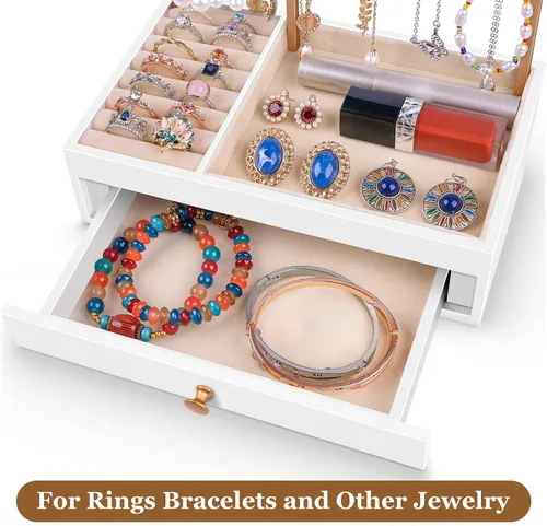 Miniatura 3 de Teamkio Árbol de joyería con caja de almacenamiento blanca grande organizador de joyas de mesa árbol de exhibición para collares anillos pulseras