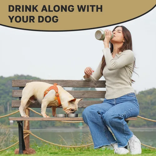Miniatura 6 de Botella de agua de viaje 3 en 1 de 32 onzas para perros y seres humanos, doble uso, acero inoxidable, mantiene el agua caliente 6 horas/fría 12