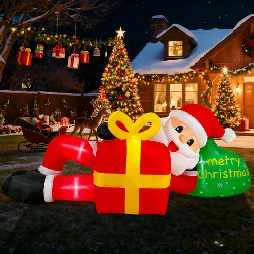 Miniatura 6 de EAONE Papá Noel Inflable Gigante Acostado de Navidad de 12 Pies Decoración Exterior, Decoraciones Inflables de Patio de Navidad Papá Noel Inflable