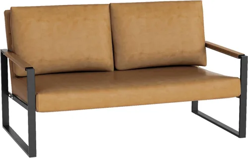 Miniatura 3 de Lamerge Sofá biplaza, sofá moderno de cuero de 2 plazas, sofá de mediados de siglo tapizado, sillón decorativo para sala de estar con marco