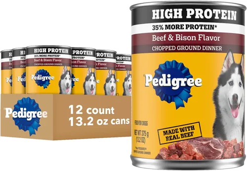 Pedigree Alimento húmedo suave para perros adultos con alto contenido de proteínas, sabor a carne de res y bisonte, latas de 13.2 onzas, 12 unidades