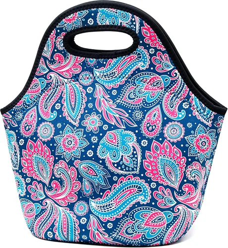 Miniatura 13 de Bolsa de almuerzo de neopreno para mujer, bolsa de almuerzo aislada, lavable, contenedor de almuerzo para el trabajo, picnic, bolsas ligeras de Negro