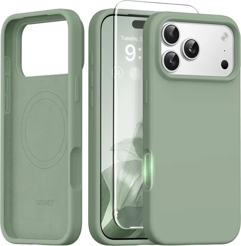Miniatura 159 de GONEZ Funda de silicona para iPhone 14 Pro Max, compatible con MagSafe, con protector de pantalla + protector de lente de cámara, silicona líquida a