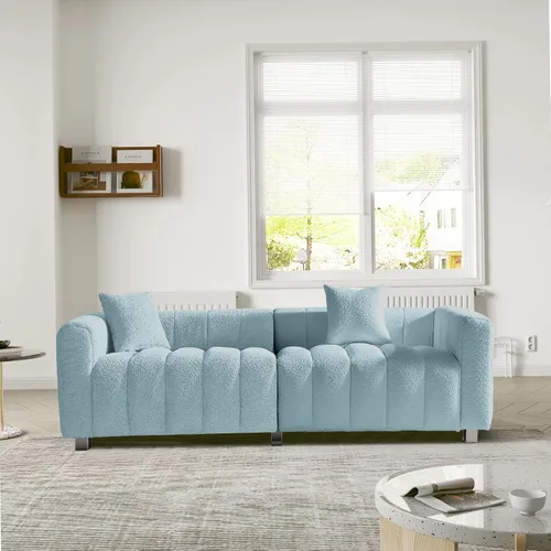 Miniatura 8 de Sofá moderno de burbujas de 87.4 pulgadas con 2 almohadas, sofá Boucle de alta calidad, sofá de 3 plazas, sofá biplaza mullido con cojines de espuma