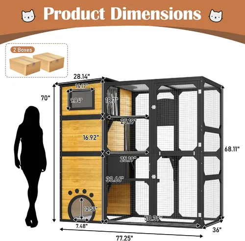 Miniatura 2 de Merax Catio - Caja grande para gatos de 4 niveles para exteriores, casa para gatos resistente a la intemperie fijada a la ventana para múltiples