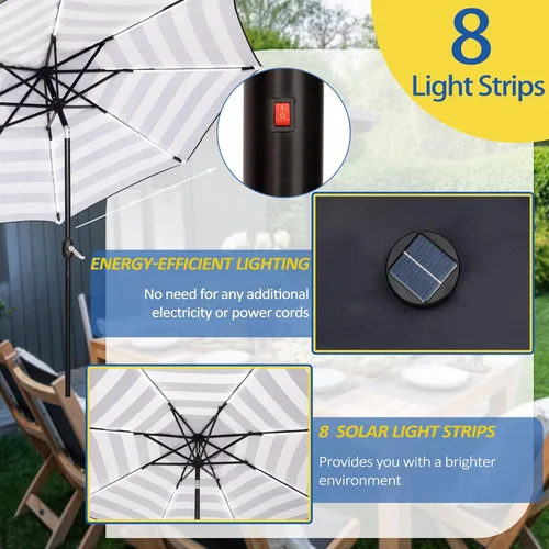 Miniatura 4 de Sunnyglade Sombrilla solar de patio con luz LED para exteriores de 9 pies con 8 tiras de luces LED y 8 varillas, práctico sistema de elevación
