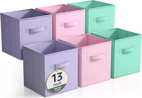 Miniatura 13 de Sorbus Cubos de Almacenamiento Plegables - 6 Cestas de Tela para Organizar Despensa, Estante, Caja de Juguetes, Cubículo, Organizador de Armario