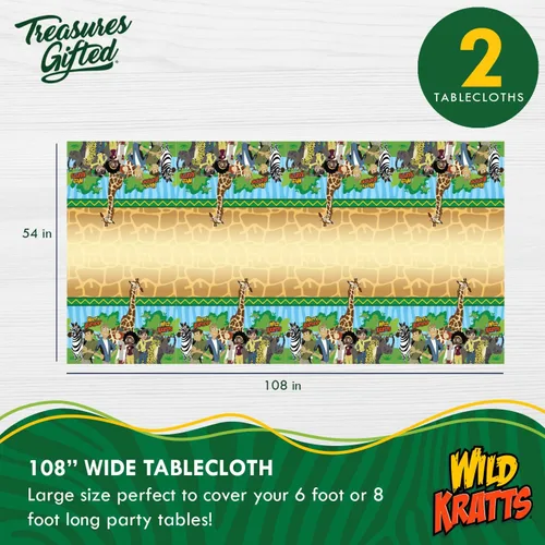 Miniatura 2 de Treasures Gifted Suministros para fiesta de cumpleaños de Wild Kratts con licencia oficial, paquete de 2, mantel Wild Kratts de 54 x 108 pulgadas