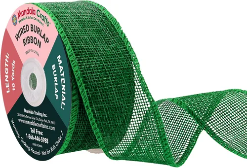 Miniatura 20 de Mandala Crafts Cinta de arpillera verde con alambre para corona, cinta de arpillera con alambre verde rústico de yute natural, 1 pulgada de ancho