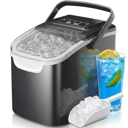 Crzoe Encimera para hacer hielo con asa, 2 tamaños de hielo, 8 cubos de hielo en 6 minutos, 26 libras/24 horas, máquina de hielo portátil con Rojo