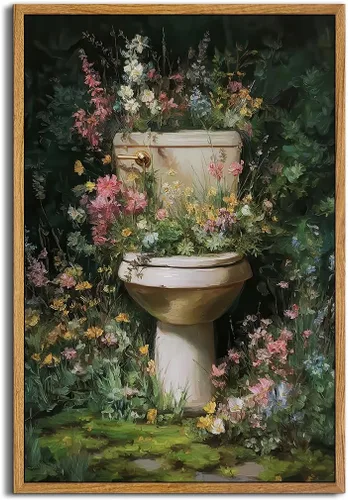 Miniatura 29 de AtterrirArt Divertido arte de pared enmarcado para baño, 8 x 10 pulgadas, lindo pato en el inodoro, lectura de periódico, decoración de pared