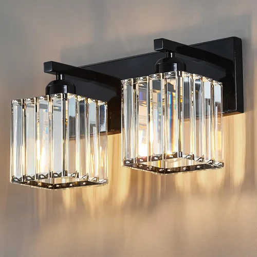 Miniatura 20 de Lámpara de tocador moderna de 2 luces de níquel cepillado, lámpara de tocador de cristal, luz de pared de baño, accesorios de iluminación de baño