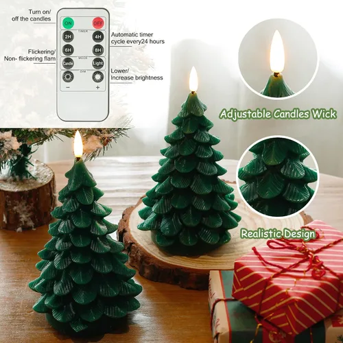 Miniatura 3 de JOIONE Velas sin llama de árbol de Navidad con temporizador remoto, velas parpadeantes que funcionan con pilas, velas LED de cera real para Verde