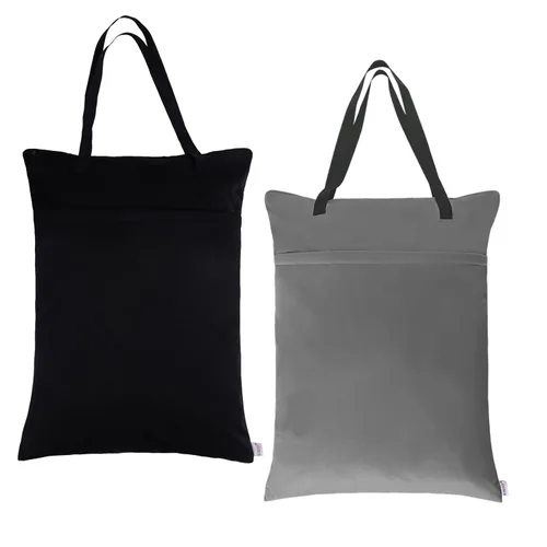 ALVABABY Paquete de 2 pañales grandes para colgar en seco y húmedo, impermeables, con bolsillos dobles con cremallera, 25 x 18 pulgadas (negro y