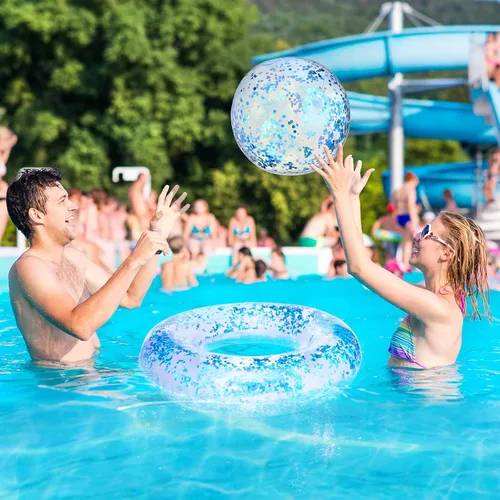 Miniatura 2 de Hungdao 4 piezas de flotadores inflables con purpurina para piscina, tubo de confeti y bola de playa con purpurina, pelota de playa inflable