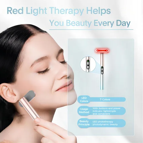 Miniatura 4 de Terapia de luz roja, terapia de luz facial LED, 7 colores, varita de belleza para ojos, masajeador facial rojo para cuidado de la piel y herramienta