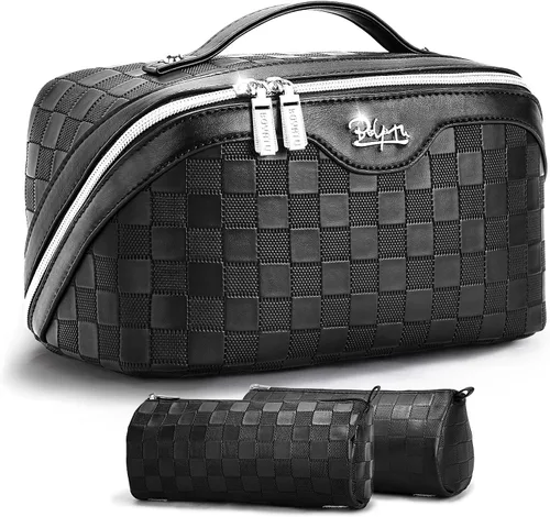 BOYATU Bolsa organizadora de maquillaje de viaje, bolsa de cosméticos: Juego de 3 bolsas de maquillaje para mujeres con asa - Bolsas de aseo