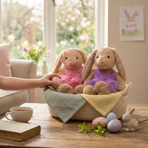 Miniatura 7 de HollyHOME Conejo de ballet de peluche de conejo en vestido de gasa lindo conejo de Pascua muñeca para niños 21 pulgadas rosa