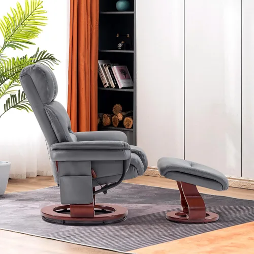 Miniatura 4 de MCombo Sillones reclinables giratorios con otomana, sillas reclinables de TV con masaje por vibración, silla ergonómica de piel sintética para sala