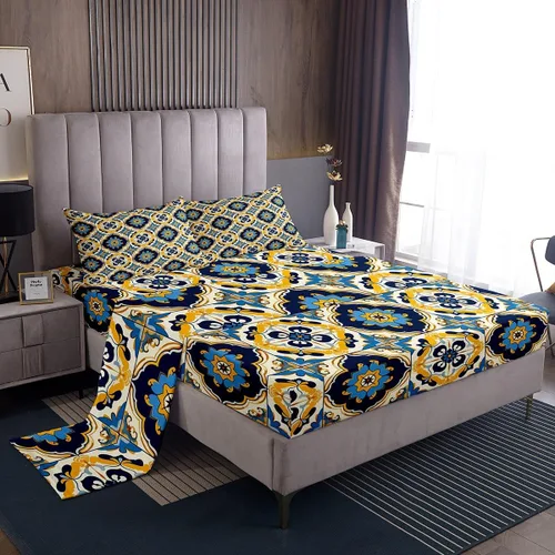 Miniatura 12 de Erosebridal Juego de sábanas y fundas de almohada vintage con estampado floral oriental para niños pequeños, juego de sábanas de medallón persa