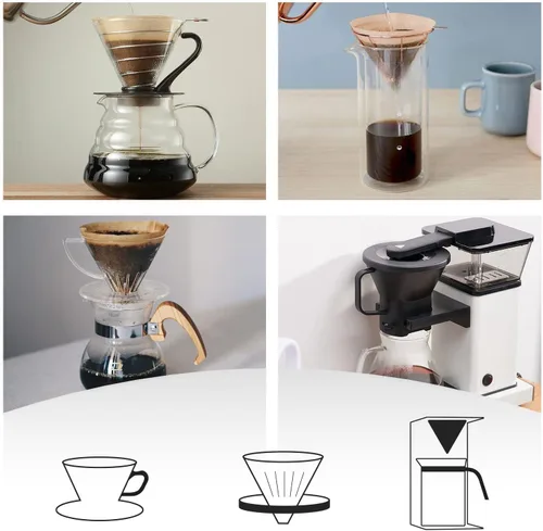 Miniatura 4 de V60 Filtros de café, filtros de café en cono #2, filtro natural sin blanquear para verter sobre café compatible con gotero y cafetera V60, 1-4 tazas
