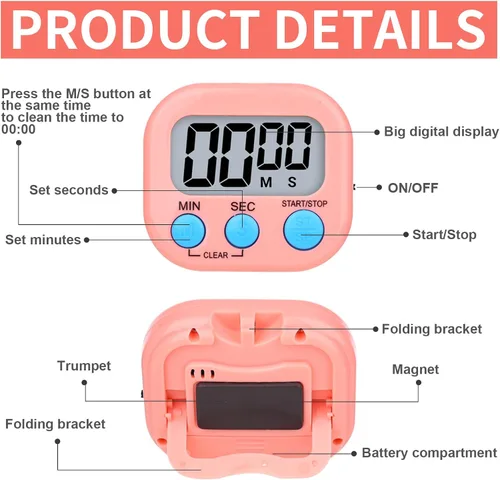 Miniatura 6 de 16 paquetes de temporizador digital multifunción temporizadores electrónicos para aula, pequeño cronómetro magnético de cuenta regresiva, mini reloj