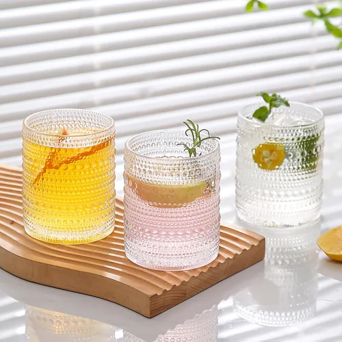 Miniatura 3 de Amyoole Juego de 6 vasos para beber Hobnail de 12 onzas, cristalería vintage transparente en relieve con vaso de agua, vasos de cóctel para cerveza