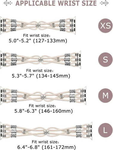 Miniatura 2 de TOYOUTHS Correa bohemia compatible con Apple Watch Band de 1.65, 1.57, 1.57 y 1.49 pulgadas, con cuentas, trenzada, elástica, occidental, elegante