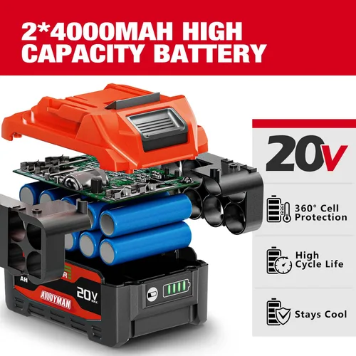 Miniatura 6 de Alloyman Llave de impacto inalámbrica, 1475 pies-libra (2000 N.m) 1/2 de alto par sin escobillas, controlador de impacto de 20 V, batería de 2*4000